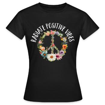 Hippie Peace Zeichen Frieden Blumen Blumenkind - Frauen T-Shirt - Schwarz - Vorne - AI Model Female 172 dark (172cm)