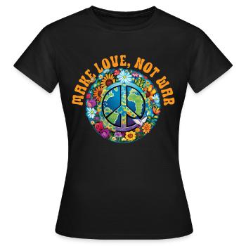 Hippie Peace Zeichen Frieden Blumen Blumenkind - Frauen T-Shirt - Schwarz - Vorne - AI Model Female 172 dark (172cm)