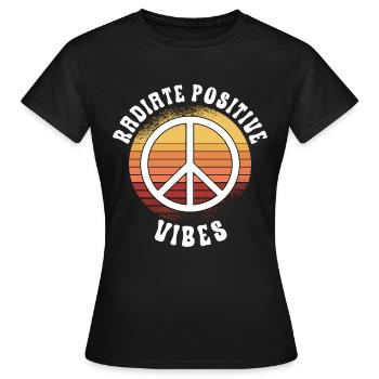 Hippie Peace Zeichen Frieden Blumen Blumenkind - Frauen T-Shirt - Schwarz - Vorne - AI Model Female 172 dark (172cm)
