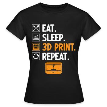 Alimentation Sommeil Impression 3D Buse Répéter Impression 3D - T-shirt Femme - noir - Devant - AI Model Female 172 dark (172cm)
