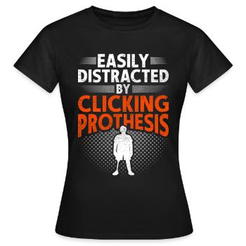 Prothèse de jambe distraite par un clic sur la prothèse - T-shirt Femme - noir - Devant - AI Model Female 172 dark (172cm)