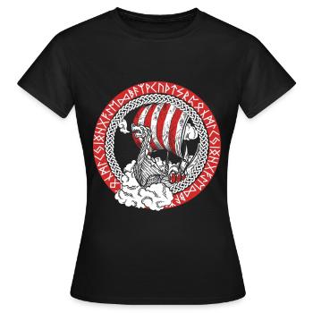 Wikinger Schiff Runen Segelschiff Boot Kapitän - Frauen T-Shirt - Schwarz - Vorne - AI Model Female 172 dark (172cm)