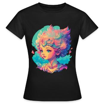 Manga Anime Charakter Kawaii Chibi Girl Design - Frauen T-Shirt - Schwarz - Vorne - AI Model Female 172 dark (172cm)