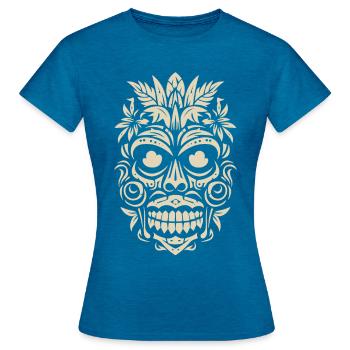 Tribal Tiki Maori Masque Polynésien Rétro Polynésien - T-shirt Femme - bleu saphir antique chiné - Devant - AI Model Female 172 dark (172cm)