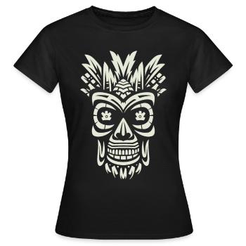 Tribal Tiki Maori Masque Polynésien Rétro Polynésien - T-shirt Femme - noir - Devant - AI Model Female 172 dark (172cm)