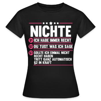 Nichte - Frauen T-Shirt - Schwarz - Vorne - AI Model Female 172 dark (172cm)