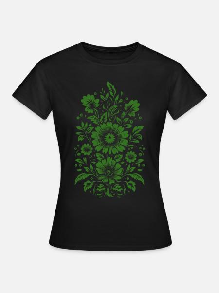 Schönes grünes Blumenmuster - Frauen T-Shirt - Schwarz