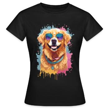 Golden Retriever Farbsplash Sonnenbrille Coolness - Frauen T-Shirt - Schwarz - Vorne - AI Model Female 172 dark (172cm)