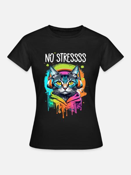 Katzenmotiv Musikliebhaber Spruch NO STRESS - Frauen T-Shirt - Schwarz