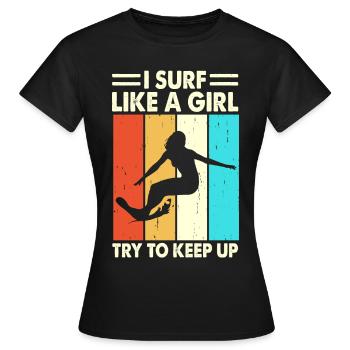 Surfer Surfen - Frauen T-Shirt - Schwarz - Vorne - AI Model Female 172 dark (172cm)