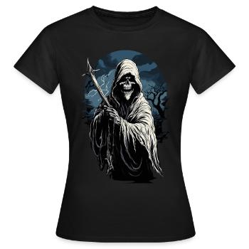 Gruseliger Halloween Sensenmann Grim Reaper - Frauen T-Shirt - Schwarz - Vorne - AI Model Female 172 dark (172cm)