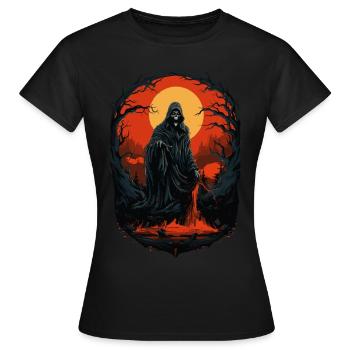 Gruseliger Halloween Sensenmann Grim Reaper - Frauen T-Shirt - Schwarz - Vorne - AI Model Female 172 dark (172cm)