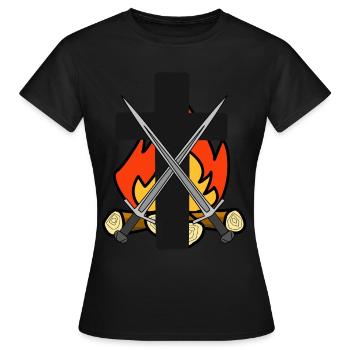 Croix, Médiéval, Épées, Feu, Flammes, Fantaisie - T-shirt Femme - noir - Devant - AI Model Female 172 dark (172cm)