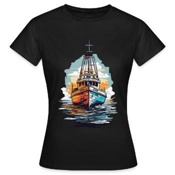 Fischerboot Ästhetik Fischen und Angeln Boot - Frauen T-Shirt - Schwarz - Vorne - AI Model Female 172 dark (172cm)