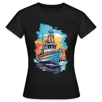 Angeln Fischereiboot Boot auf hoher See Fischer - Frauen T-Shirt - Schwarz - Vorne - AI Model Female 172 dark (172cm)