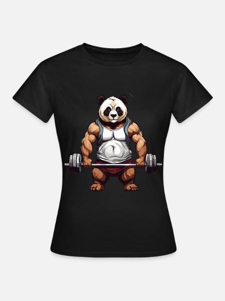 Drôle Panda Ours Bodybuilder Fitness Design - T-shirt Femme - noir