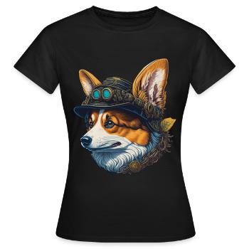Victorien Steampunk Corgi chien Design - T-shirt Femme - noir - Devant - AI Model Female 172 dark (172cm)