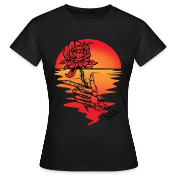 Sonne Blume Tod Skelett Sonnenuntergang Jenseits - Frauen T-Shirt - Schwarz - Vorne - AI Model Female 172 dark (172cm)