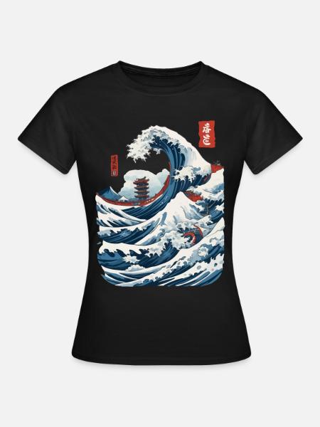 Vintage Japon Ukiyo-E vague Streetwear Design - T-shirt Femme - noir