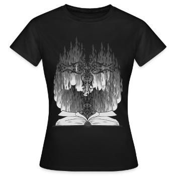 Kreuz Religion Bibel Jesus Schöpfung Gott Feuer - Frauen T-Shirt - Schwarz - Vorne - AI Model Female 172 dark (172cm)