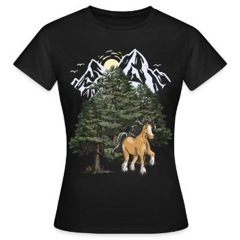 Montagnes, Montagnes, Cheval, Forêt-Noire, Tyrol, Alpes - T-shirt Femme - noir - Devant - AI Model Female 172 dark (172cm)
