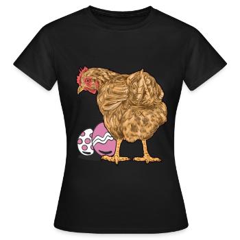Huhn Federvieh Geflügel Eier Ei Ostern Osterei - Frauen T-Shirt - Schwarz - Vorne - AI Model Female 172 dark (172cm)
