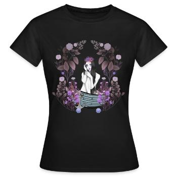 Mädchen Frau Boot Nostalgisch Blumen sinnlich - Frauen T-Shirt - Schwarz - Vorne - AI Model Female 172 dark (172cm)