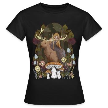 Conte de fées Conte de fées Personnage Fille Forêt Nature Cerf - T-shirt Femme - noir - Devant - AI Model Female 172 dark (172cm)
