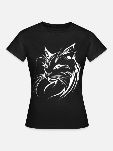 Cat Silhouette Outline Drawing Lineart Art - Women's T-Shirt - black