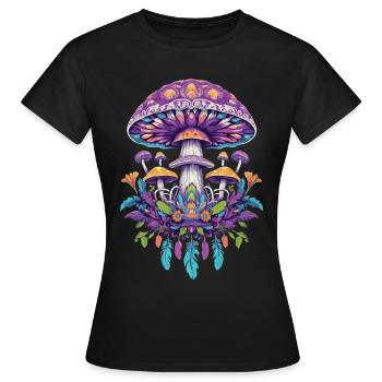 Feather Mandala Mushrooms Spiritual Design - Women's T-Shirt - black - Front - AI Model Female 172 dark (172cm)