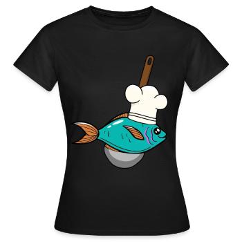 Poisson Poisson Chef Chapeau De Soupe Louche - T-shirt Femme - noir - Devant - AI Model Female 172 dark (172cm)
