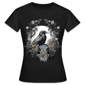 Dark Fantasy Krähe Schädel Knochen Horror Waldtier - Frauen T-Shirt - Schwarz - Vorne - AI Model Female 172 dark (172cm)