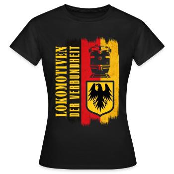 Eisenbahn LOKOMITIVEN DER VERBUNDHEIT - Frauen T-Shirt - Schwarz - Vorne - AI Model Female 172 dark (172cm)