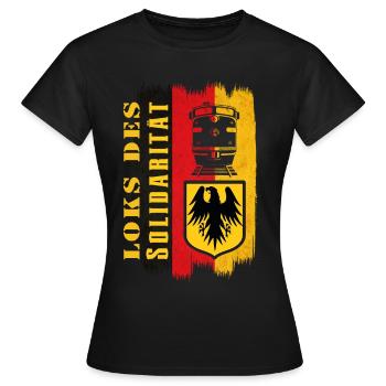 Eisenbahn LOKS DER SOLIDARITÄT - Frauen T-Shirt - Schwarz - Vorne - AI Model Female 172 dark (172cm)