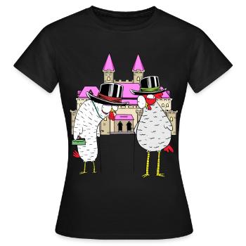 Schloss Huhn Hühner königlich Federvieh Burg - Frauen T-Shirt - Schwarz - Vorne - AI Model Female 172 dark (172cm)