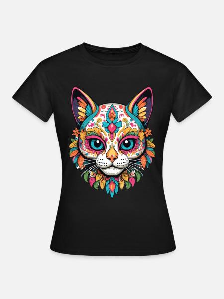 Chat Emblématique Sugar Skull Mexicain - T-shirt Femme - noir
