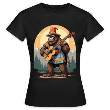 Bigfoot Mexican Mariachi Guitar Fiesta - Women's T-Shirt - black - Front - AI Model Female 172 dark (172cm)