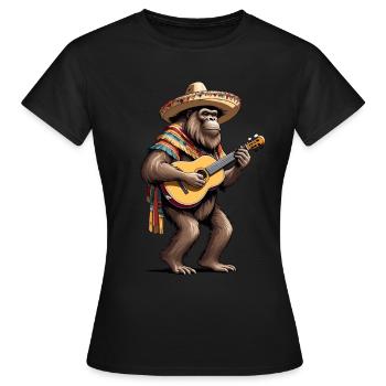 Bigfoot Mexican Mariachi Guitarist Fiesta - Women's T-Shirt - black - Front - AI Model Female 172 dark (172cm)