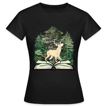 Cerf conte de fées conte de fées personnage forêt livre chevreuil - T-shirt Femme - noir - Devant - AI Model Female 172 dark (172cm)
