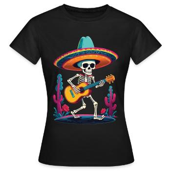 Skeleton Mexican Mariachi Guitar Player - Women's T-Shirt - black - Front - AI Model Female 172 dark (172cm)