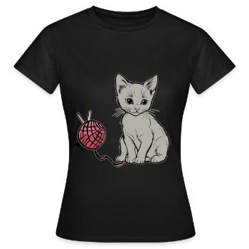 Cat Wool Play Domestic Cat Kitten - Women's T-Shirt - black - Front - AI Model Female 172 dark (172cm)