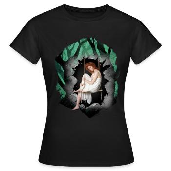Mädchen Wald Sinnlich Romantisch - Frauen T-Shirt - Schwarz - Vorne - AI Model Female 172 dark (172cm)