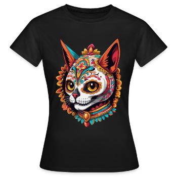 Katze Mexiko Zuckerschädel Dia De Muertos Design - Frauen T-Shirt - Schwarz - Vorne - AI Model Female 172 dark (172cm)