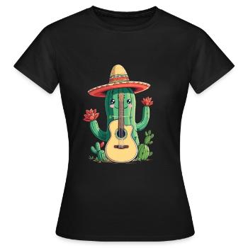 Cactus Mexican mariachi guitarist musician - Women's T-Shirt - black - Front - AI Model Female 172 dark (172cm)