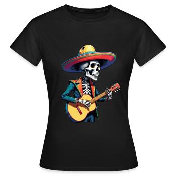 Mexican Mariachi Skeleton Guitarist Fiesta - Women's T-Shirt - black - Front - AI Model Female 172 dark (172cm)