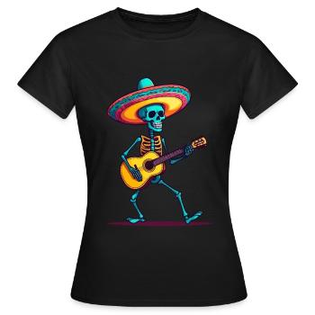 Mexican mariachi skeleton guitarist - Women's T-Shirt - black - Front - AI Model Female 172 dark (172cm)