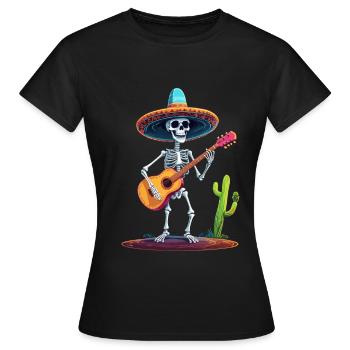 Mexican Mariachi Skeleton Guitarist Fiesta - Women's T-Shirt - black - Front - AI Model Female 172 dark (172cm)