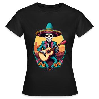 Mexican Mariachi Skeleton Guitarist Fiesta - Women's T-Shirt - black - Front - AI Model Female 172 dark (172cm)