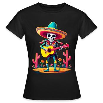 Mexican mariachi skeleton guitarist - Women's T-Shirt - black - Front - AI Model Female 172 dark (172cm)