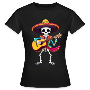 Mexican Mariachi Skeleton Guitarist Fiesta - Women's T-Shirt - black - Front - AI Model Female 172 dark (172cm)